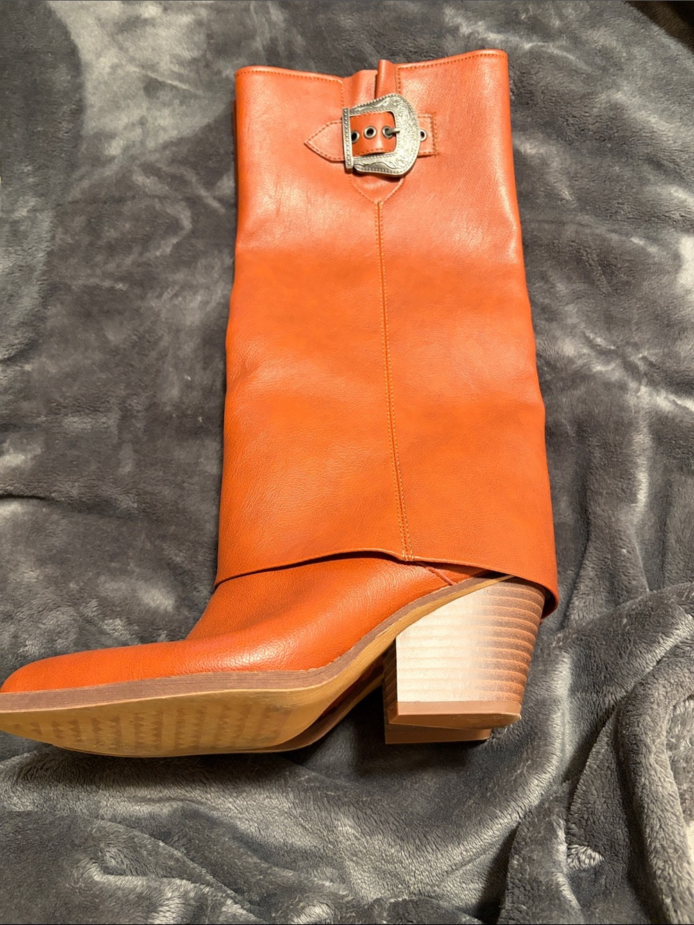 Zodiac Burnt Orange Leather Mid-Calf Buckle Heeled Boot